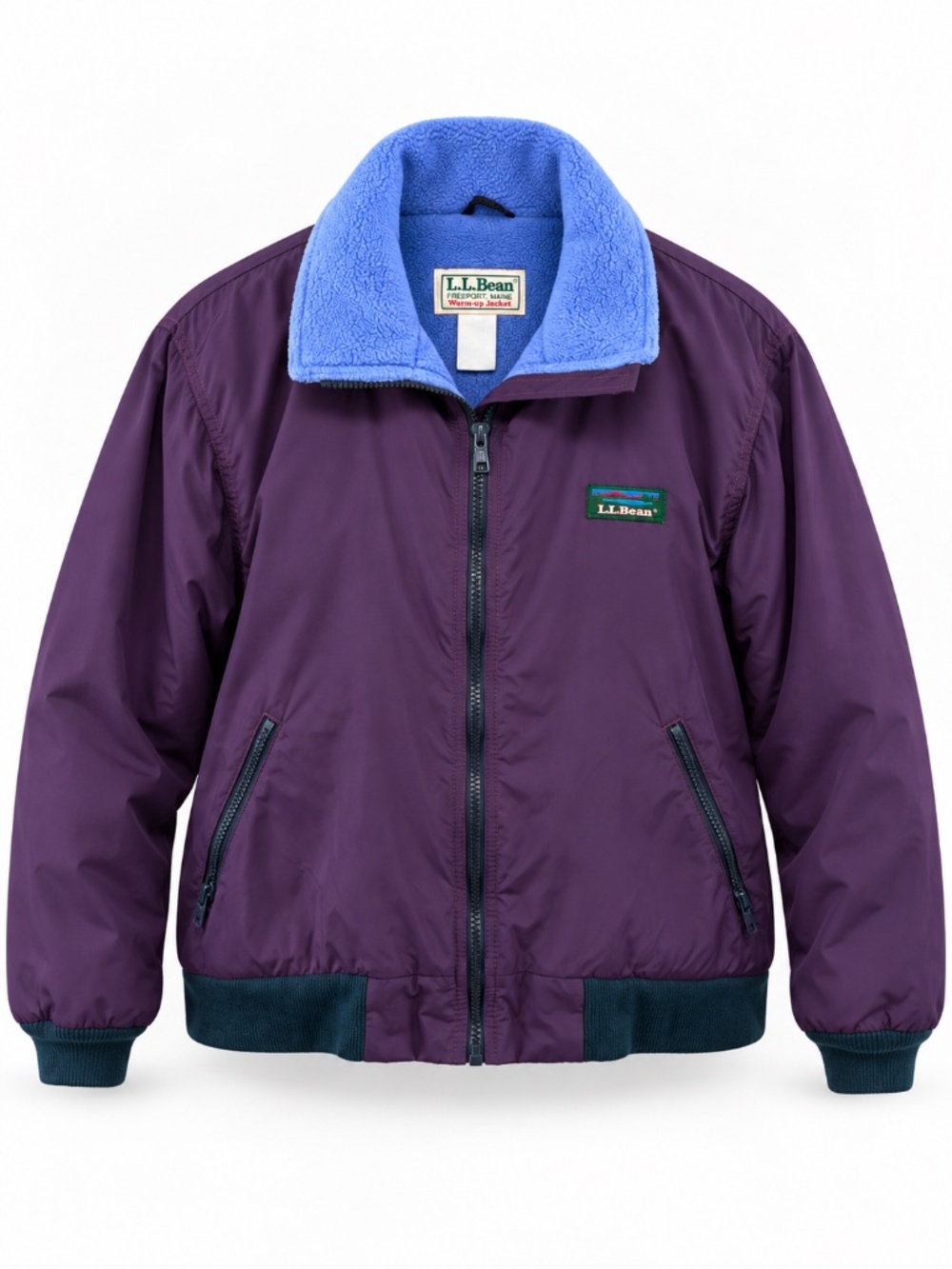 Vintage 90s L.L.Bean Warm-Up Jacket Purple Blue Fleece Lined M/L